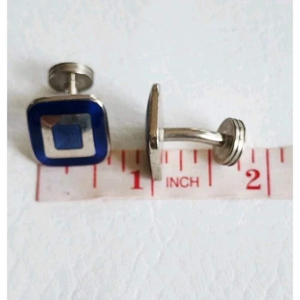 Cufflinks Genuine Charles Tyrwhitt Blue Enameled Silver-Plated Square Made in UK